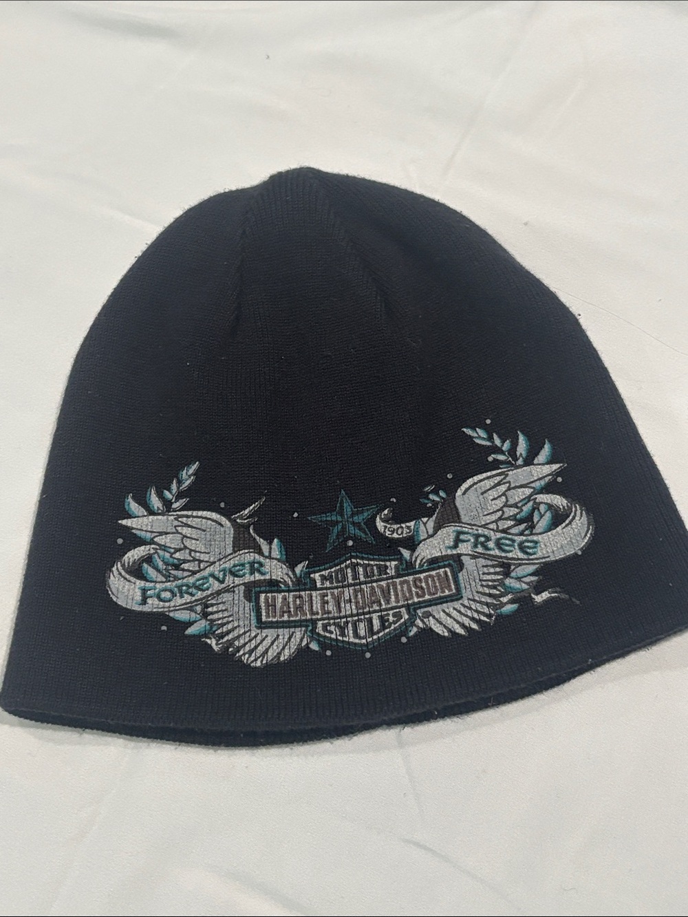 Harley-Davidson Black Reversible Beanie with Winged 'Forever Free' Emblem